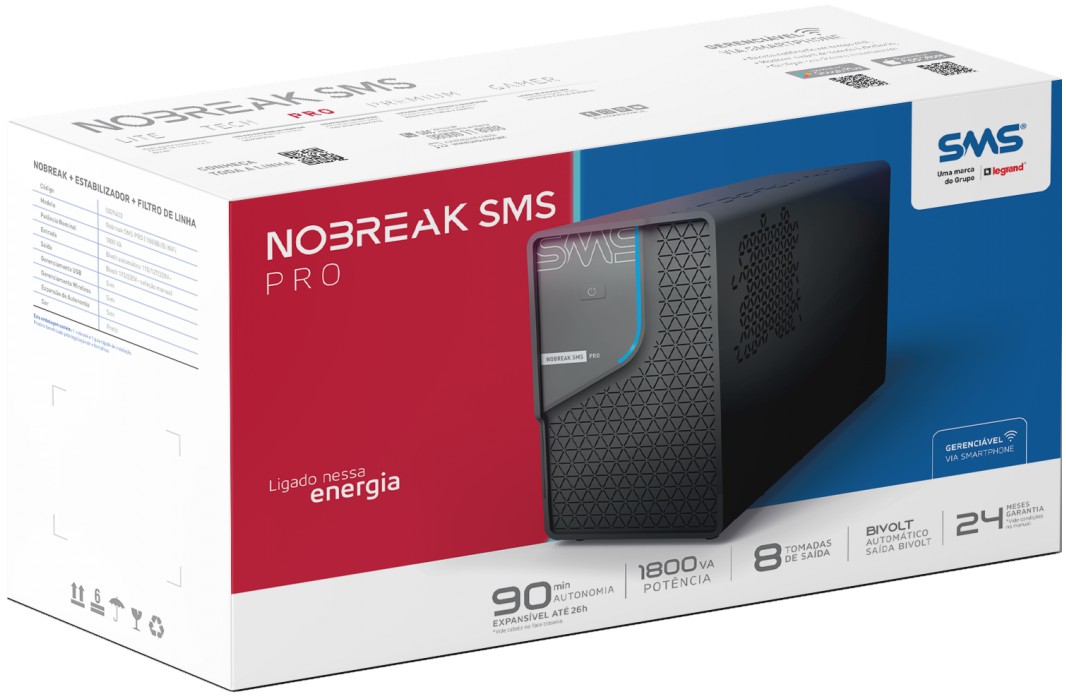 embalagem nobreak sms pro 1800 va proteção energia eletrica ups