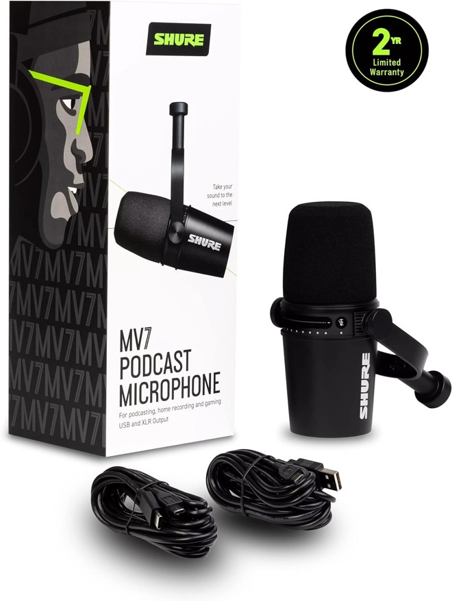 microfone video conferencia zoom slack podcast shure mv7