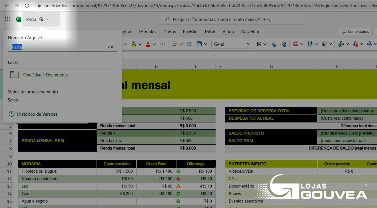 passo 7 aula controle orcamento pessoal mensal planilha excel