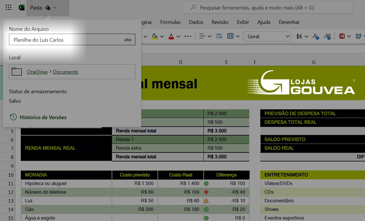 passo 8 aula controle orcamento pessoal mensal planilha excel